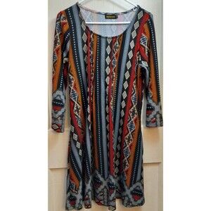 Women's Reborn Aztex Navajo Style Long Sleeve Fit And Flare Dress Size Medium